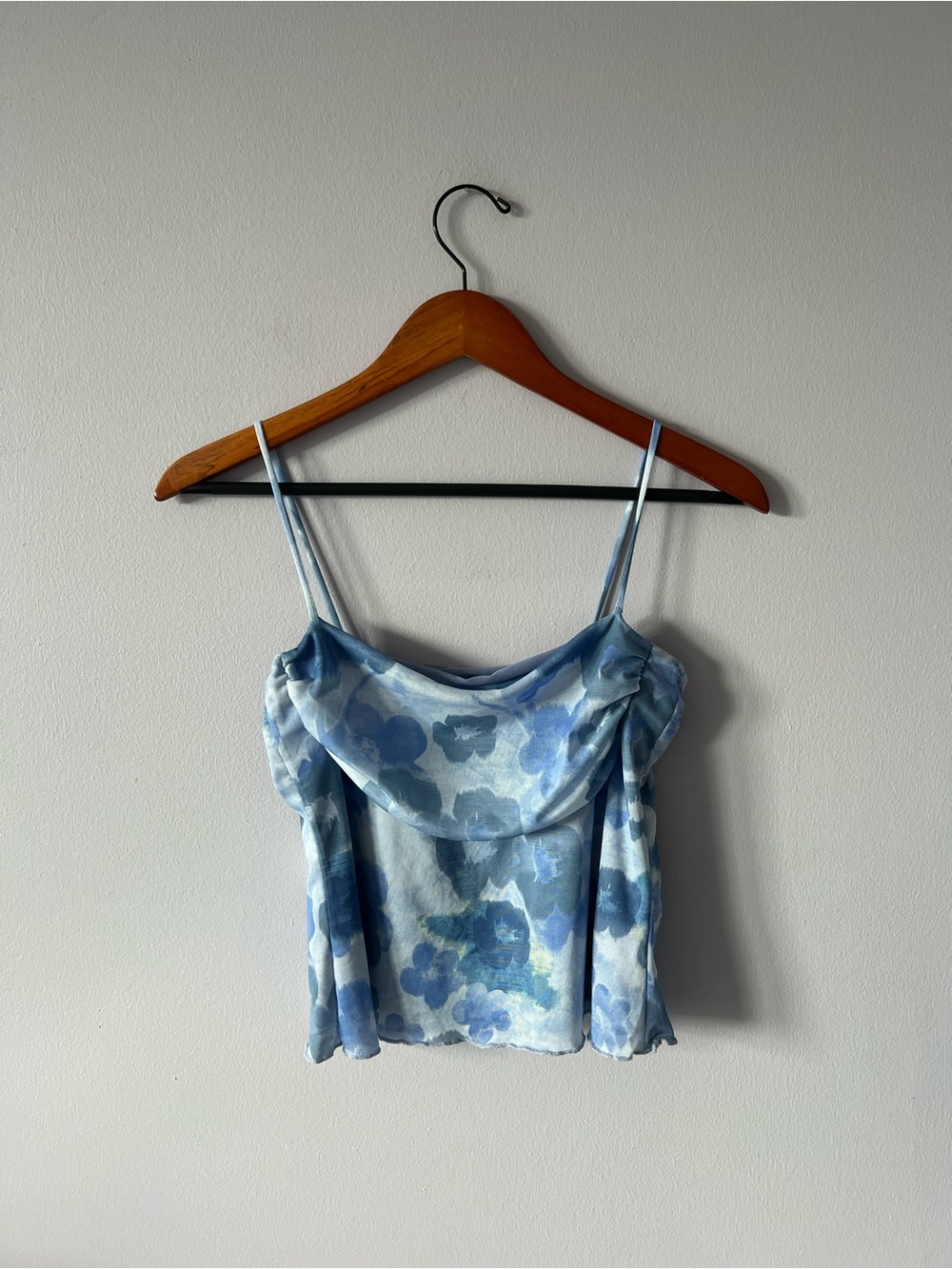 See You Monday Light Blue Floral Cowl Neck Camisole
